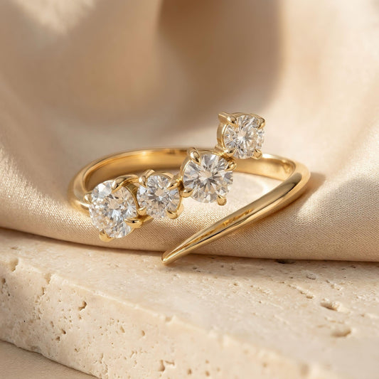 4-Stein Diamantring | 1.5 ct | Modernes Design | Lab-grown Diamant | 14k Gold | Lunevya