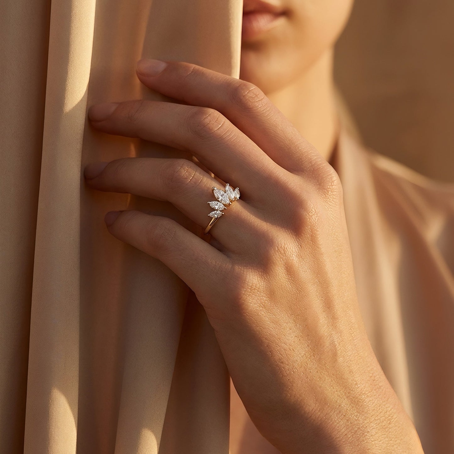 Marquise Diamond Crown Ring | Stacking Design | 14k Gold | Lunevya