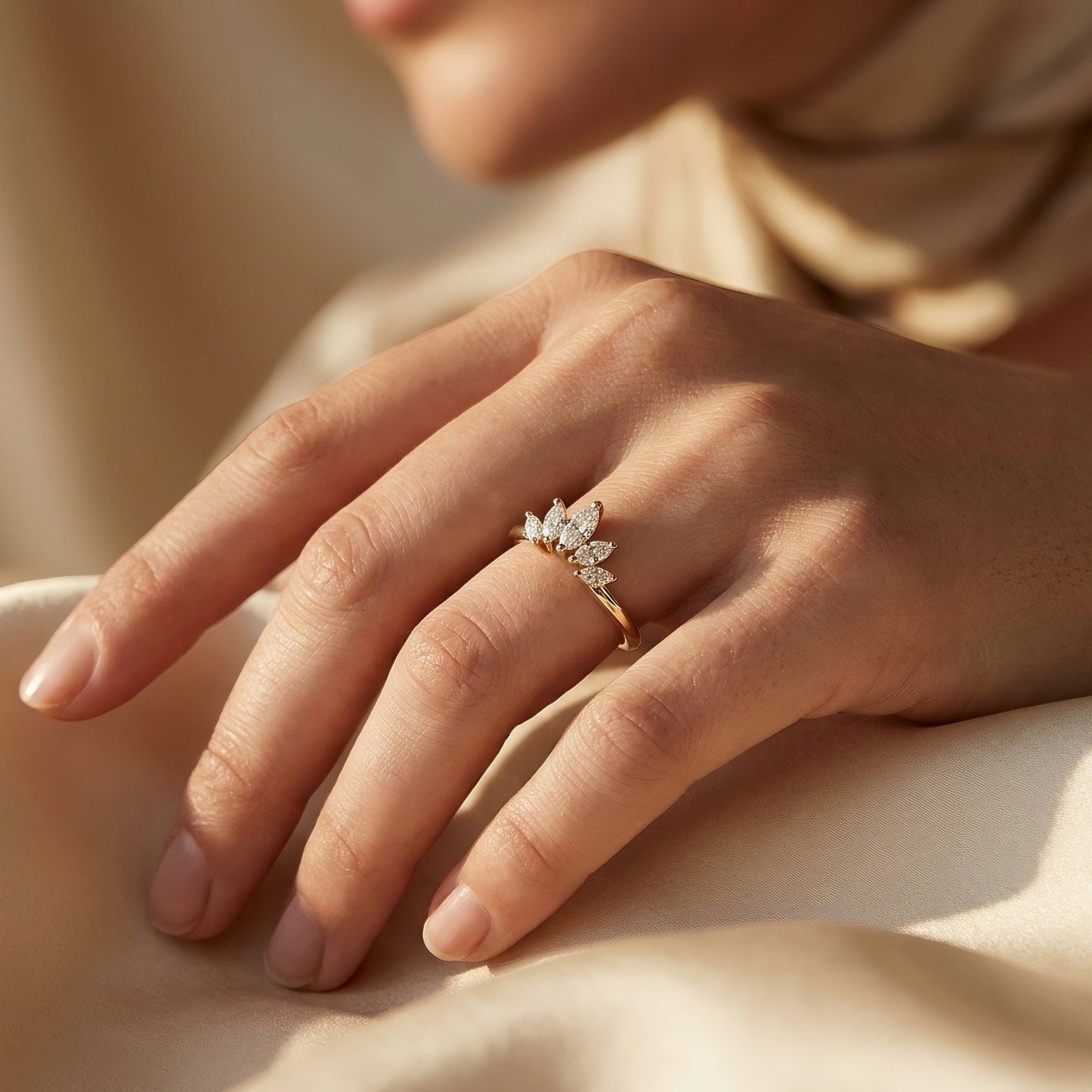 Marquise Diamond Crown Ring | Stacking Design | 14k Gold | Lunevya