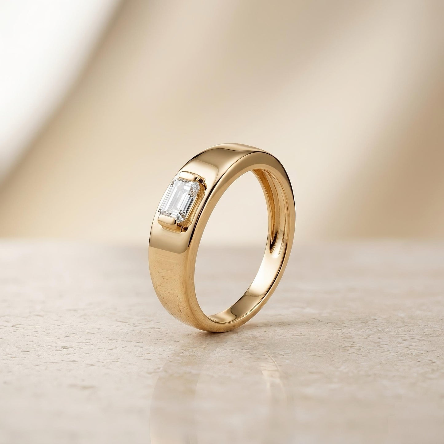 Smaragd-Schliff Ring mit Labordiamant | Bezel-Setting | 14k Gold – LUNEVYA