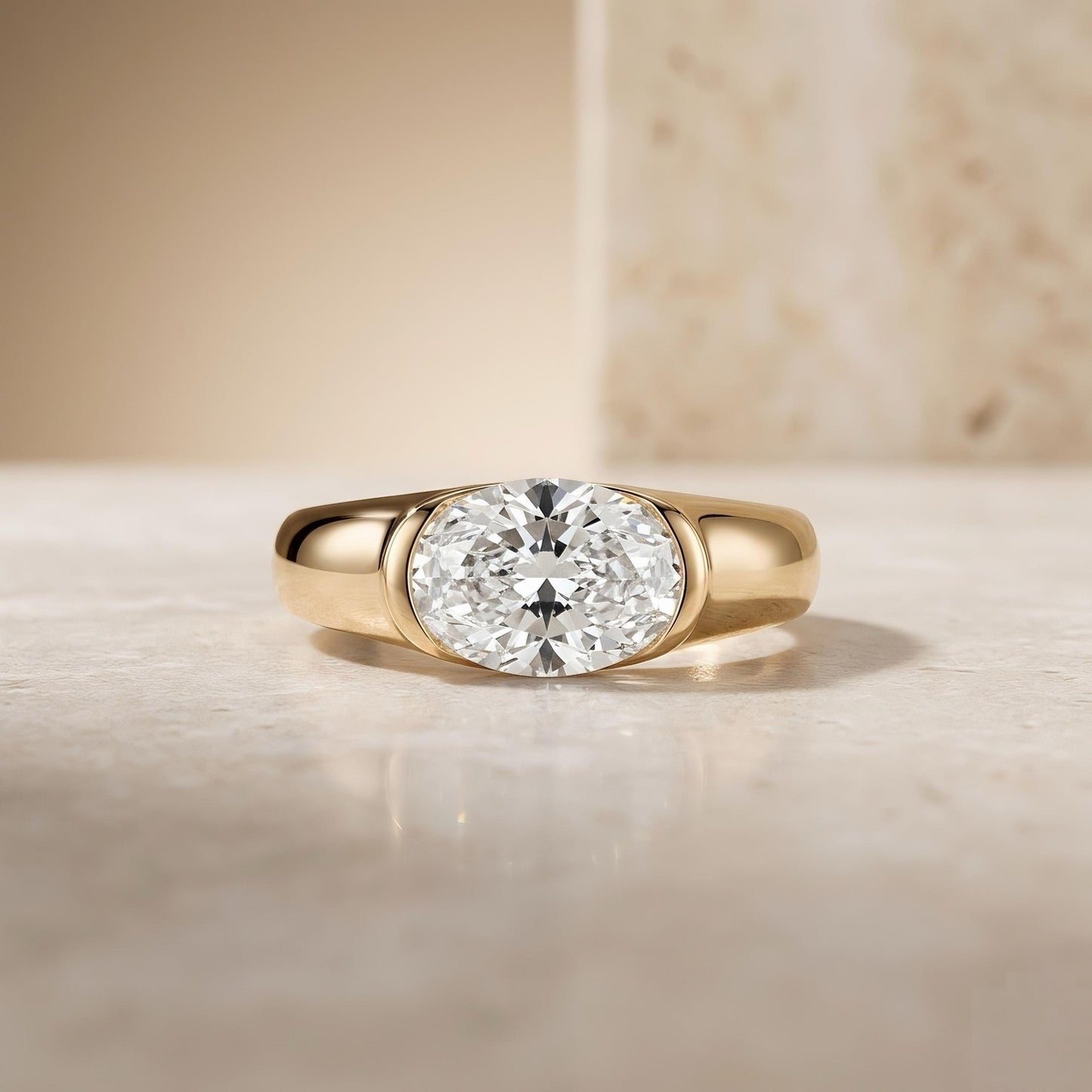 Oval-Solitärring Signet | 1,50 ct Labordiamant | Bezel-Setting | 14k Gold – LUNEVYA