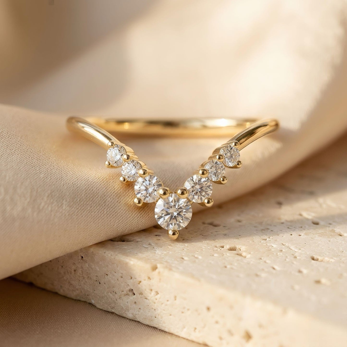 V-Diamantband | 0.60 ct | Moderner Bandring | Lab-grown Diamant | 14k Gold | Lunevya