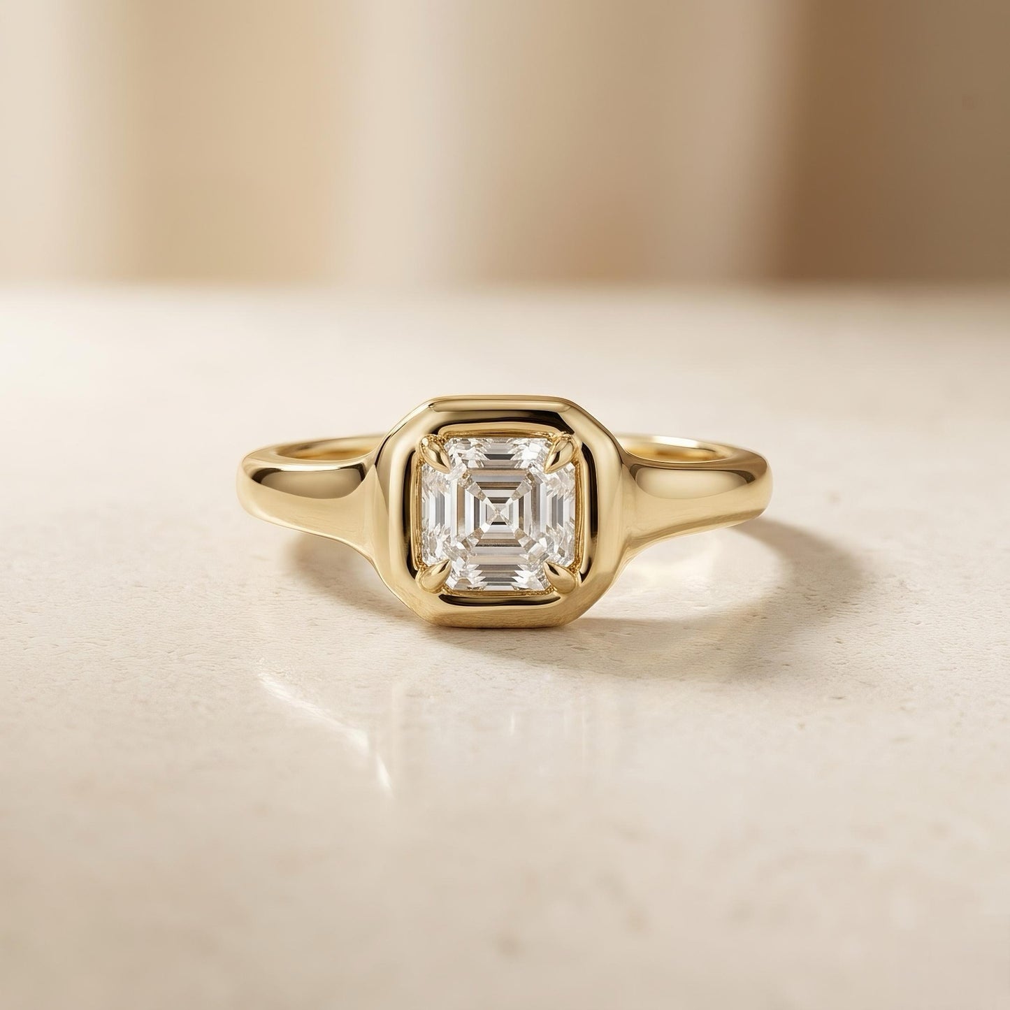 Asscher-Schliff Solitärring | 1,50 ct Labordiamant | Bezel-Setting | 14k Gold – LUNEVYA