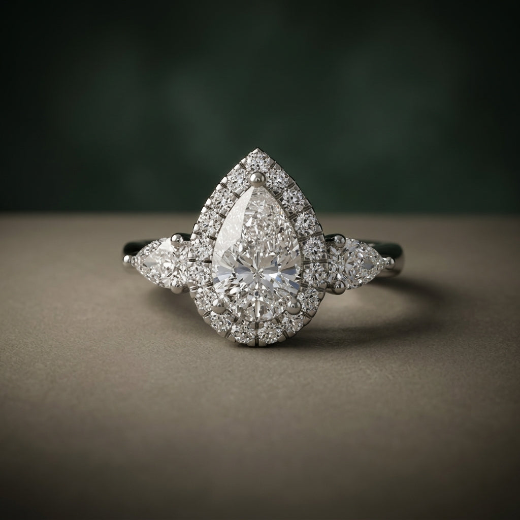 Three-Stone Ring with Halo – LUNEVYA