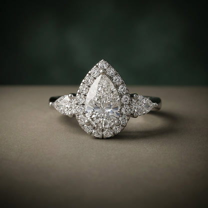 Three-Stone Ring with Halo – LUNEVYA