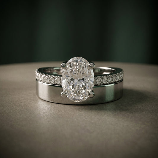 Wide Band Solitaire with Pavé Band – LUNEVYA